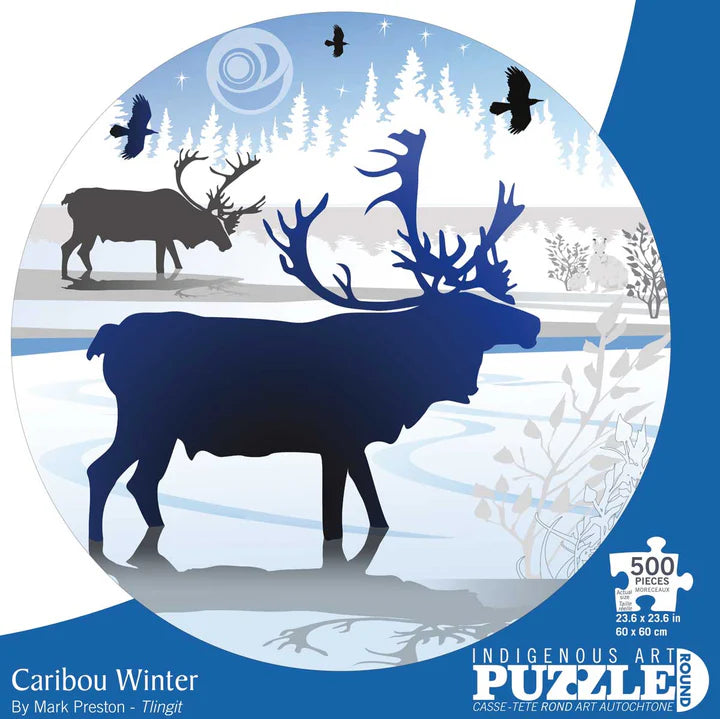 Jigsaw Puzzle Round - Caribou Winter